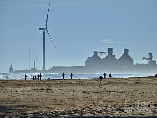 Walkers on Cambois Beach, Northumberland Coast by Les Bell Walkers on Cambois Beach, Northumberland Coast by Les Bell
