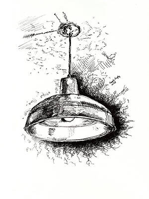 Wall Art - Drawing - Warehouse Pendant On Textured Ceiling by Joseph A Langley