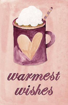 Wall Art - Digital Art - Warmest Wishes Watercolor Greeting Card - Pink by Ink Well