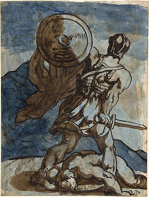 Warrior Holding a Shield and Sword, Seen from the Back Print by Theodore Gericault