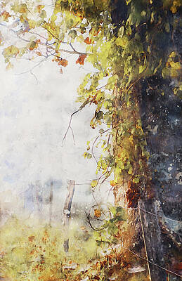 Watercolor Autumn Fence In Cades Cove by Dan Sproul Watercolor Autumn Fence In Cades Cove by Dan Sproul