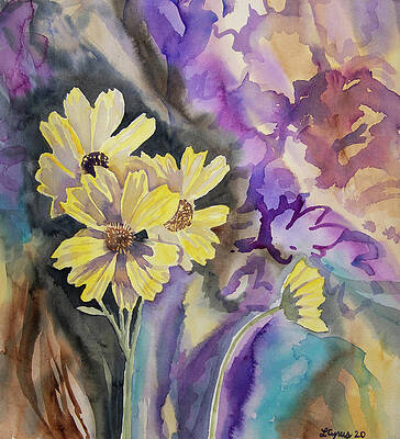 Wall Art - Painting - Watercolor - Bahia Aster Wildflowers by Cascade Colors
