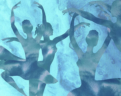 Watercolor Ballerina Silhouette Elegant Dance Ballet Blue Decor III by Irina Sztukowski Watercolor Ballerina Silhouette Elegant Dance Ballet Blue Decor III by Irina Sztukowski