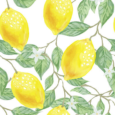Wall Art - Drawing - Watercolor lemon seamless vector pattern, realistic vector seamless pattern with hand drawn lemons by Mounir Khalfouf