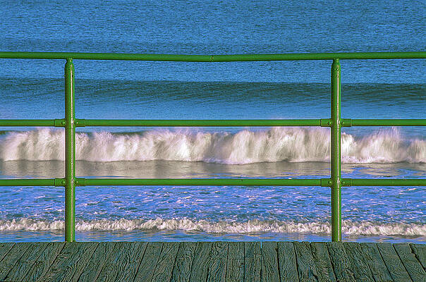 Wave Framed by Green Railing on the Long Branch, NJ Boardwalk by Jeff Smith