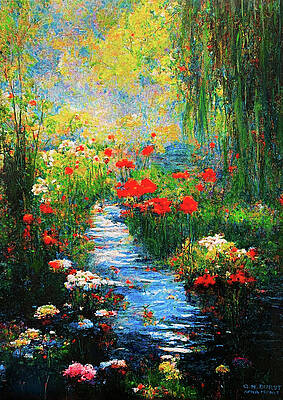 Wall Art - Painting - Weeping Willow on the Bank of the River in Summer  after Monet by Michael Durst
