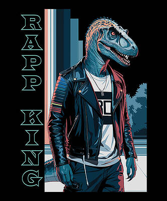 Western Cowboy meets Prehistoric Dinosaur T-Rex, Farm and Western Art V7 by Sidney Muniz