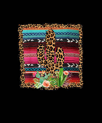 Multicolor Serape Cactus Western Rodeo Cowgirl Funny Leopard Serape Cactus Throw Pillow 16x16