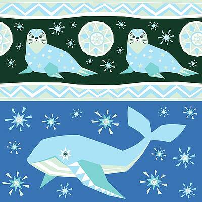 Whale and seals pattern by Daniel Wahl
