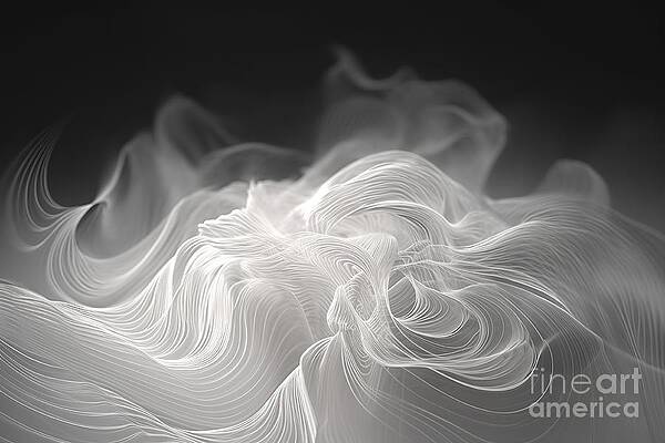 Wall Art - Painting - White Abstract Smoke Swirl Waves Wallpaper Background Elegant Minimal Subtle Light Grey Shadow Luminous Product Packaging Or Display Backdrop Technology Or Luxury Concept Fractal Gnarl 3d Rendering by N Akkash