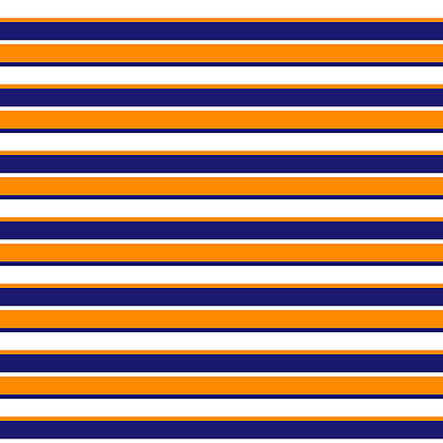 [ Thumbnail: White, Dark Orange, and Midnight Blue Colored Lined/Striped Pattern Metal Print ]