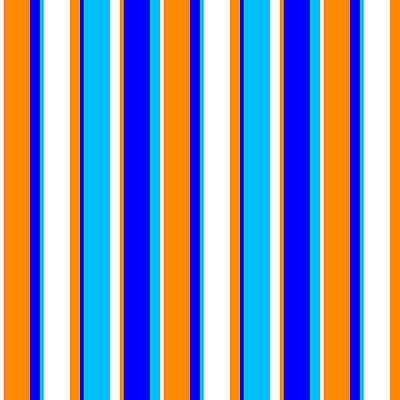 [ Thumbnail: White, Dark Orange, Blue, and Deep Sky Blue Colored Stripes/Lines Pattern Acrylic Print ]