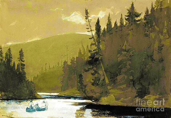 Wall Art - Painting - Winslow Homer - Three Men in a Canoe by Alexandra Arts