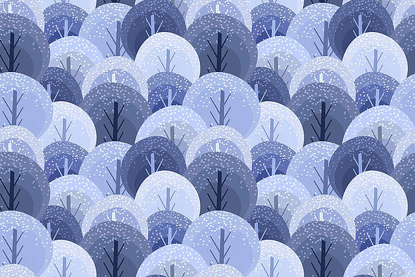 Wall Art - Drawing - Winter Christmas seamless pattern. The pattern with the snow-covered forest in hand-drawn style, winter trees, bushes. Creative design.  by Julien