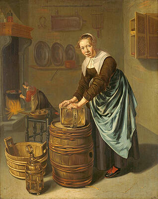 Woman Scouring A Vessel Print by Willem van Odekerken