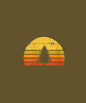 Wall Art - Drawing - Womens Retro Sunset Pine Tree Lovers Nature Camping V-neck   by Alicia Cosper
