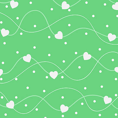  Mixed Media - Wonderful Green Version Of Curved Lines With White Bubbles And Hearts Pattern by Unique Decorista