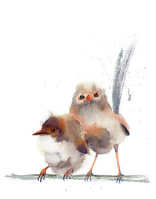 Watercolor pair of birds painting Nursery wall art decor Purple finches Birds fine art print couple birds Two birds artwork