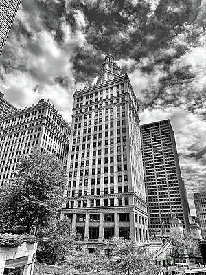Wall Art - Photograph - Wrigley Building and Chicago Tribune Photo in Black and White by Alissa Beth Photography