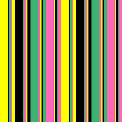 [ Thumbnail: Yellow, Black, Sea Green, and Hot Pink Colored Stripes Pattern Acrylic Print ]