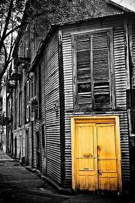 Vintage Wall Art featuring the photograph Yellow Door, La Boca's Quiet Corner by Travel Essayist