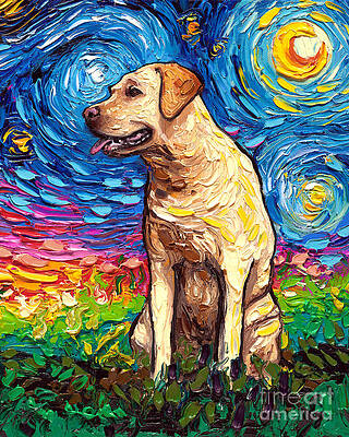 Yorkie Wall Art Print Dog Starry Night van Gogh Decor by Aja