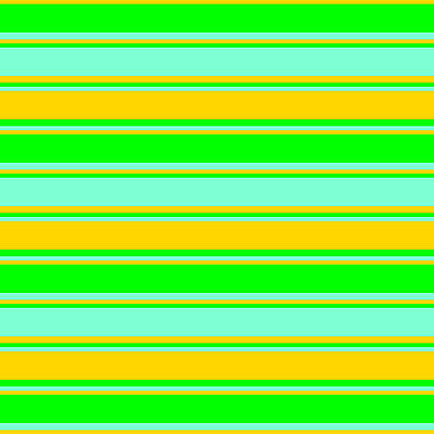 [ Thumbnail: Yellow, Lime, and Aquamarine Colored Stripes/Lines Pattern Art Print ]