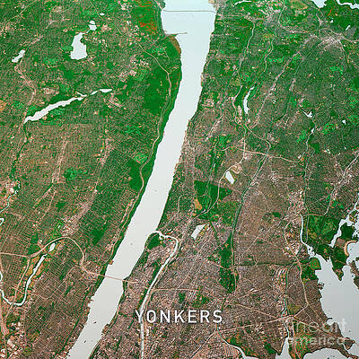 Wall Art - Digital Art - Yonkers New York 3D Render Map Color Top View Oct 2019 by Frank Ramspott