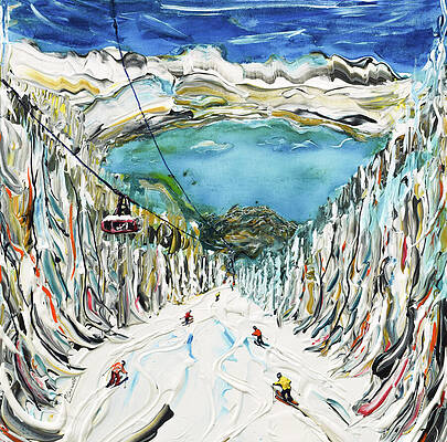 Wall Art - Painting - Ski Print Zell am See and the Zell Lake Larger Versioin by Pete Caswell