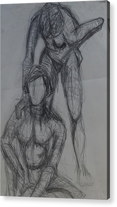Male Nude Acrylic Print featuring the drawing Couple #1 by Erika Jean Chamberlin