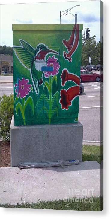 Hummingbird Acrylic Print featuring the painting Hummingbird Traffic Signal Box #1 by Genevieve Esson