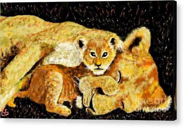 Nature Acrylic Print featuring the painting A MOTHER'S LOVE - IN THE DEN by LCS by LCS Art
