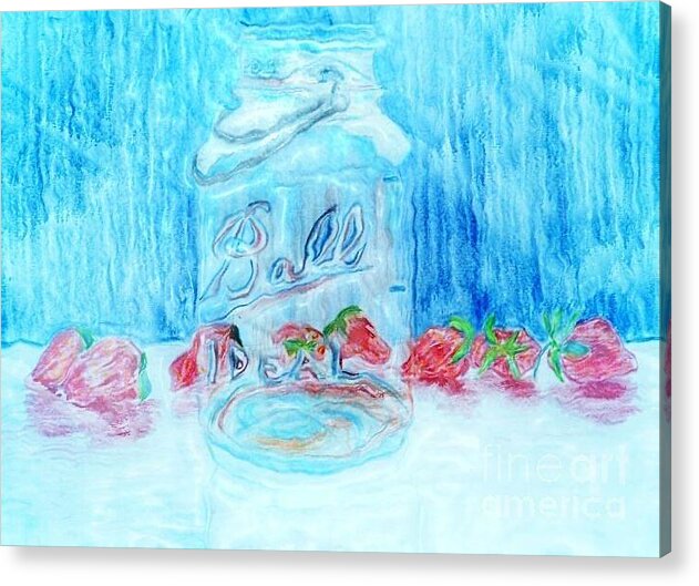 Ball Jar Acrylic Print featuring the drawing Ball n Berries by Denise Tomasura
