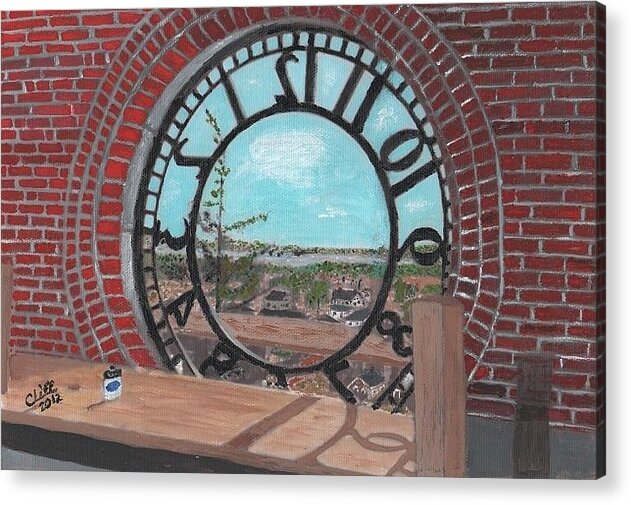 Red Acrylic Print featuring the painting Clocktown by Cliff Wilson