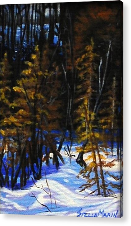 Trees Acrylic Print featuring the painting Cold Crisp Morning by Stella Marin
