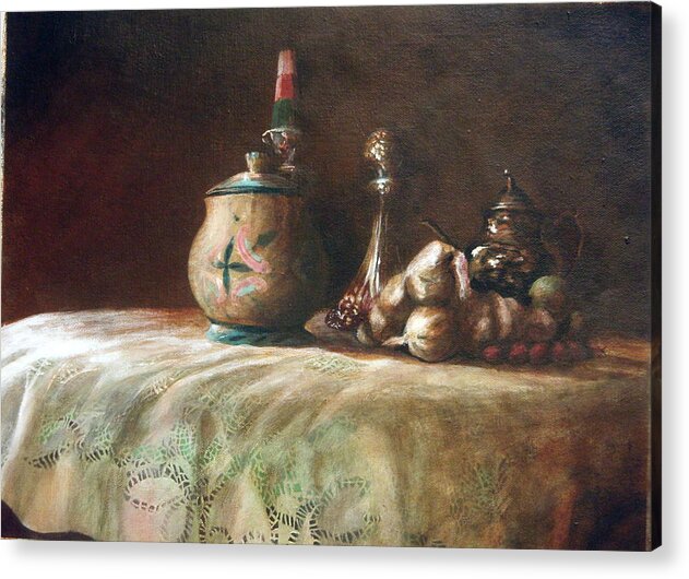 Still Life Acrylic Print featuring the painting Lace by John Edwe