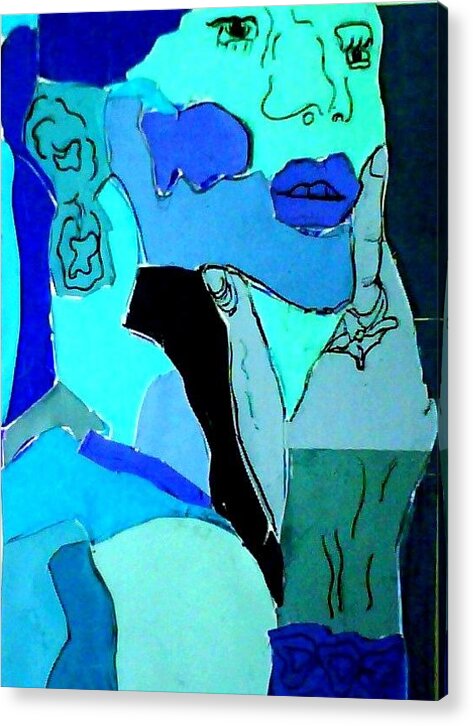 Lady Acrylic Print featuring the mixed media Lady in Blue by Suzanne Berthier
