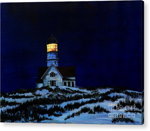 Lighthouse At Night. Acrylic Print featuring the painting Lighthouse by Deborah Smith