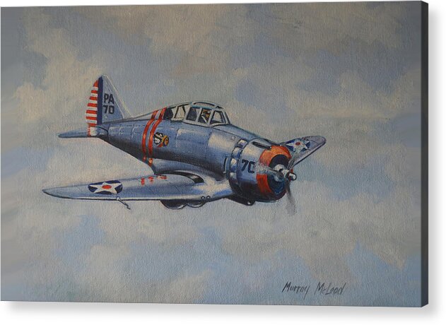 Aviation Art Acrylic Print featuring the painting On Silver Wings by Murray McLeod
