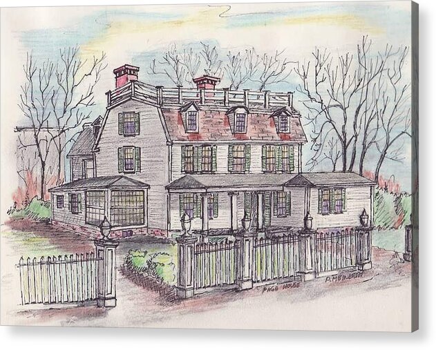 Paul Meinerth Acrylic Print featuring the drawing Page House Danvers by Paul Meinerth