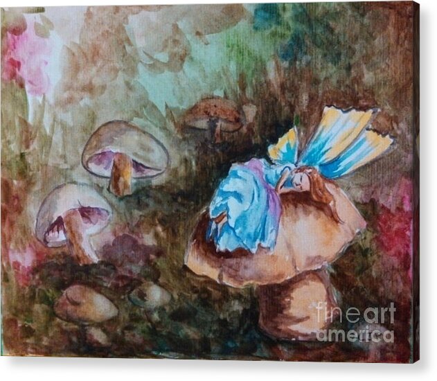 Faery Acrylic Print featuring the painting Sleeping Faery Blue by Carole Powell