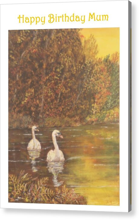 Swans Acrylic Print featuring the painting Swans left - happy birthday mum by David Capon