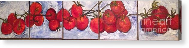Tomatoes Acrylic Print featuring the painting The Climbing Tomatoes by Sherry Harradence