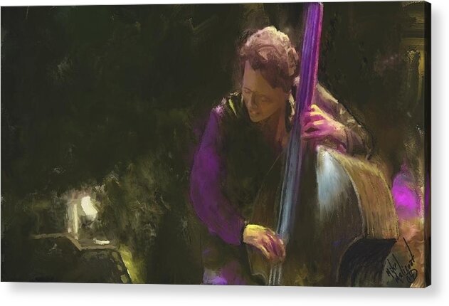 Music Acrylic Print featuring the digital art The jazz bassist by Michael Malicoat