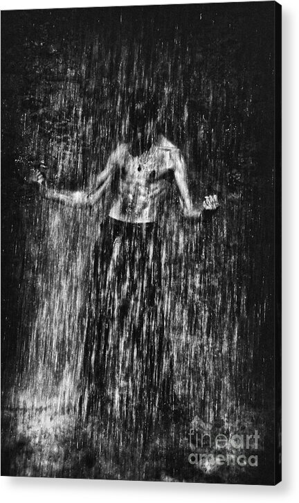 Black Acrylic Print featuring the photograph Under The Waterfall 02 by Louie Musa
