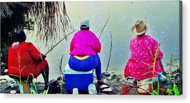 Cane Polers Acrylic Print featuring the photograph Three Cane Poling Women with Purses by Patricia Greer