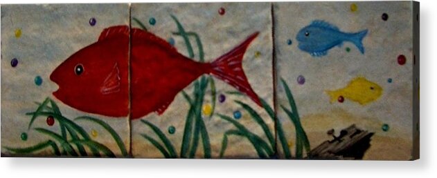 Fish Acrylic Print featuring the painting Fish in a Sea of Colored Bubbles by Sandra Maddox
