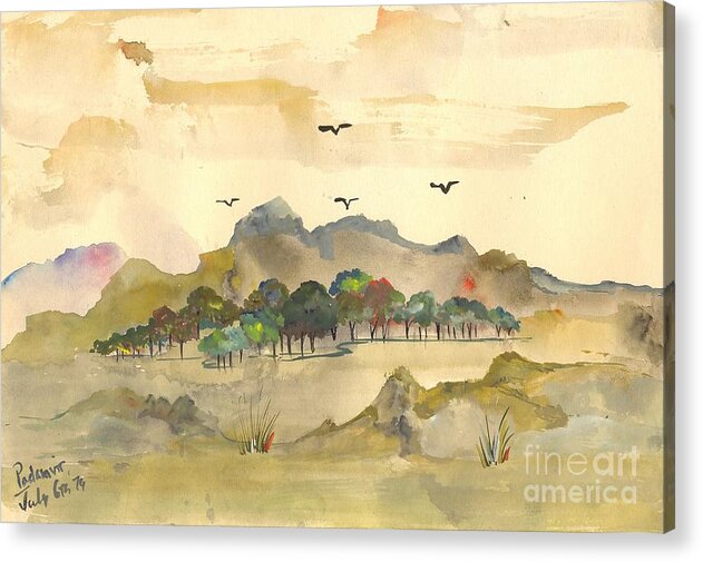 Watercolours Acrylic Print featuring the painting Landscape 74- 24 by Padamvir Singh