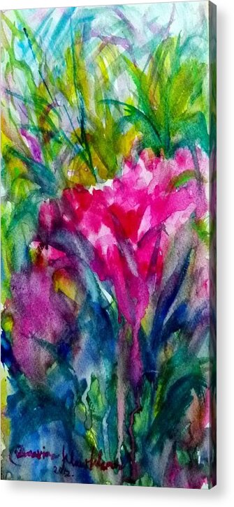 Floral Acrylic Print featuring the painting My Flowers by Wanvisa Klawklean