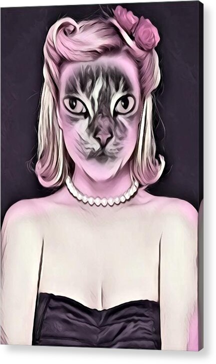 Digital Art Acrylic Print featuring the digital art Fantasy Cat Art 8 #1 by Artful Oasis